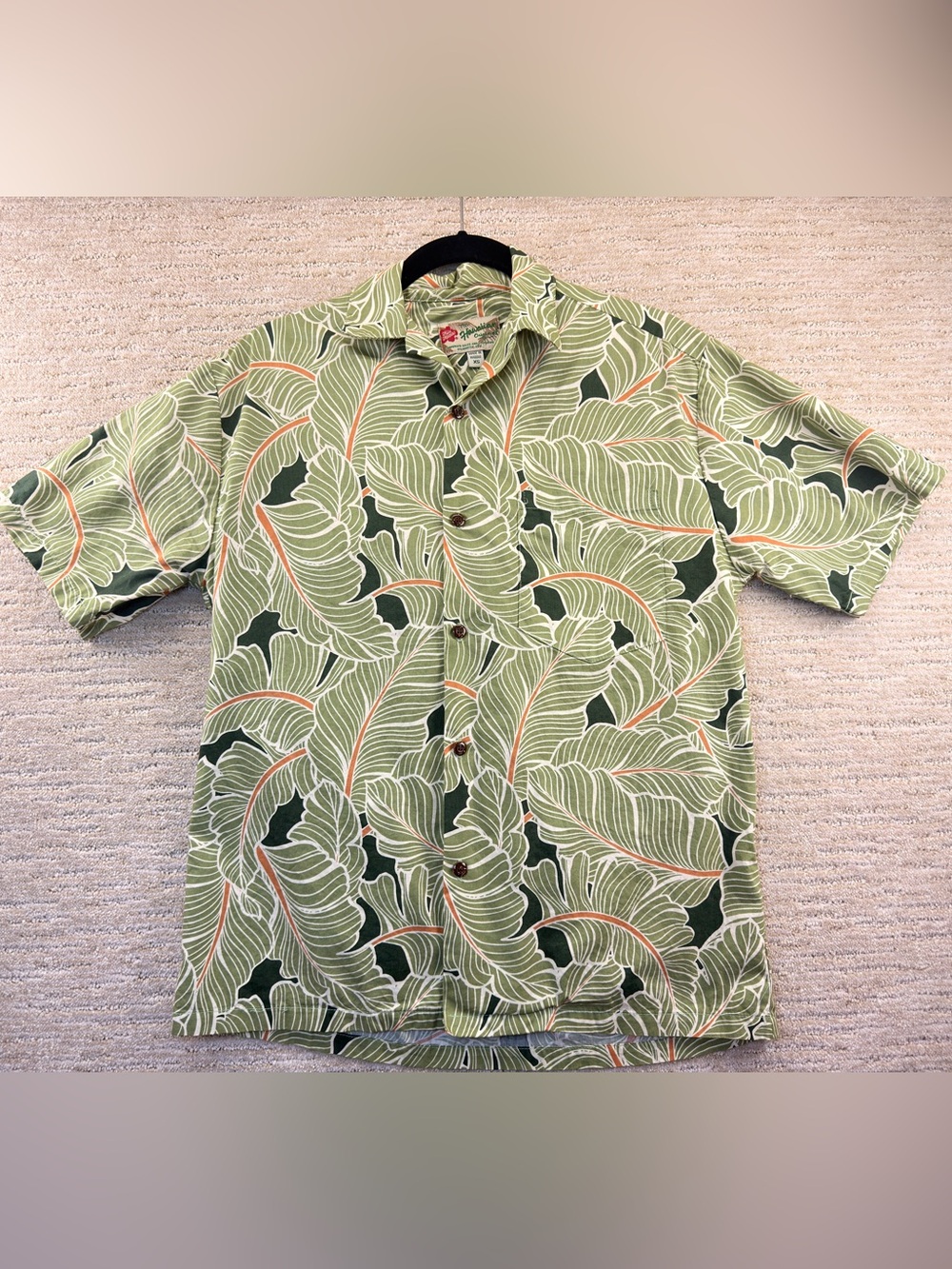 Hilo Hattie Green Tropical Banana Leaf Print Short-Sleeve Button-Up Shirt